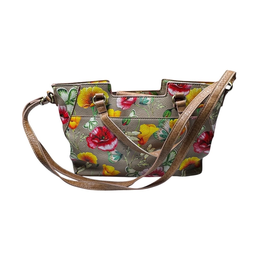 MultiSac Floral Butterfly Crossbody Shoulder Handbag Taupe Multi Pocket Purse - Picture 2 of 4